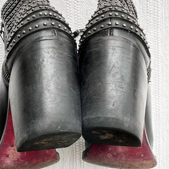 Denver Black Studded Leather Ankle Western Moto Boots Size 8.5 - Picture 8 of 12